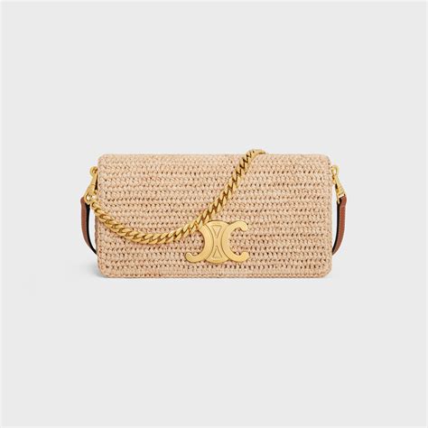 CELINE Raffia Calfskin Multipochette Chain Bag Natural 1500444 .